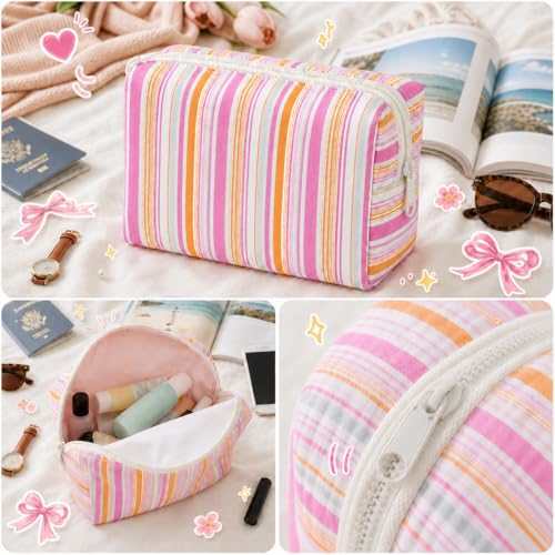 Custom Embroidered Rainbow Seersucker Makeup Bag