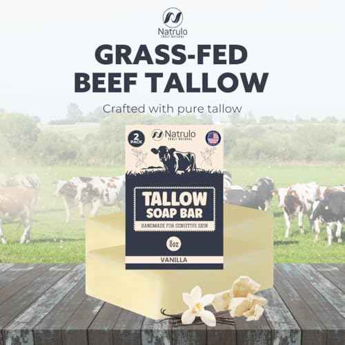 Beef Tallow Soap Bar ? All Natural Grass Fed Tallow Soap Vanilla ? Moisturizing Face & Body Wash Great for Eczema, Dry, Itchy, Sensitive Skin ? Handcrafted Bath Soap for Adults, Kids, Made in USA