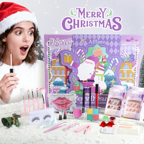 Makeup Advent Calendar 2026 For Teen Girls, Afflano Beauty Advent Calendar 24 Day, Eyeshadow Nail Lipstick Eyeliner Makeup Sets Christmas Gifts For Girls 12-18 Years, Xmas Surprises Gifts For Women
