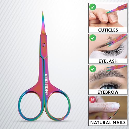 Cuticle Scissors, Eyebrow False Eyelashes Mustache Facial Nose Ear Hair Grooming Multi-Purpose Beauty Scissors, Small Manicure Pedicure Curved Extra Sharp Fine Blades Professional Shears for Men Women