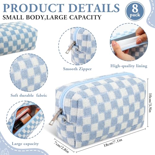 Gilprop 8-Pack Checkered Makeup Bags - Portable Cosmetic Pouches