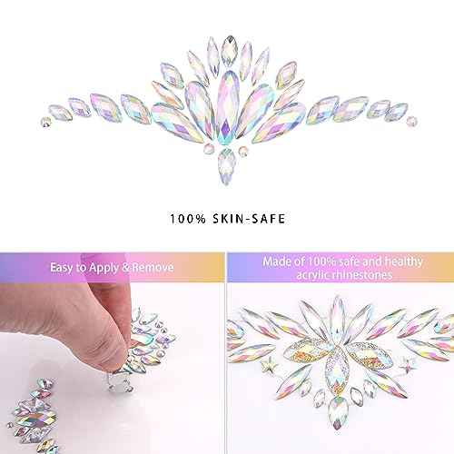 SAOROPEB Face Gems - 6 Sets Mermaid Face Jewels Temporary Tattoo Stickers Acrylic Crystal Glitter Stickers Waterproof Eye Gems Stick On Rainbow Tears Rhinestone for Party, Rave Festival
