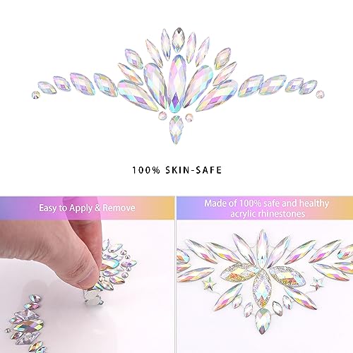 Mermaid Face Gems Stickers - 6 Sets Rainbow Rhinestone Jewels