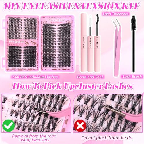 Lash Clusters Kit 9-16mm D Curl 560 Pcs with Bond & Seal