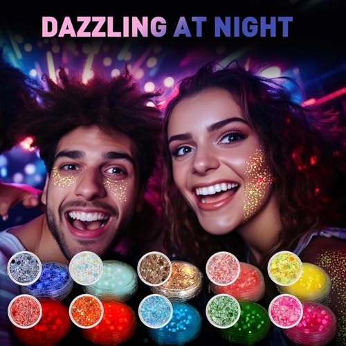40-Color Body Glitter Set with Glow-in-Dark & Patriotic Shades