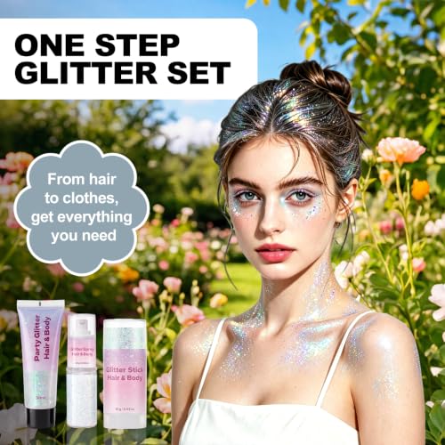 3-in-1 Body Glitter Set - Gel, Stick & Spray, Waterproof