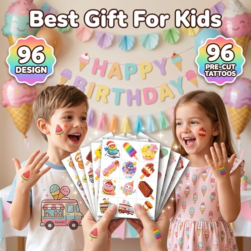 96 Ice Cream Temporary Tattoos for Kids | Colorful Designs