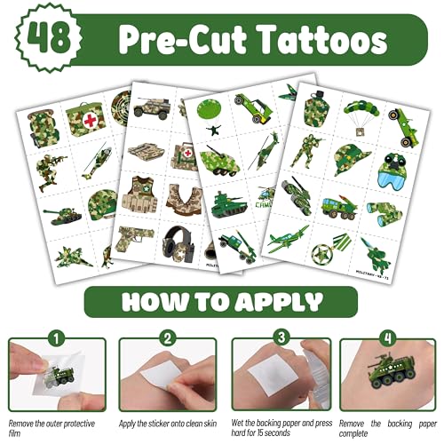 72PC Military Party Favors Kit with Tattoos & Slap Bracelets