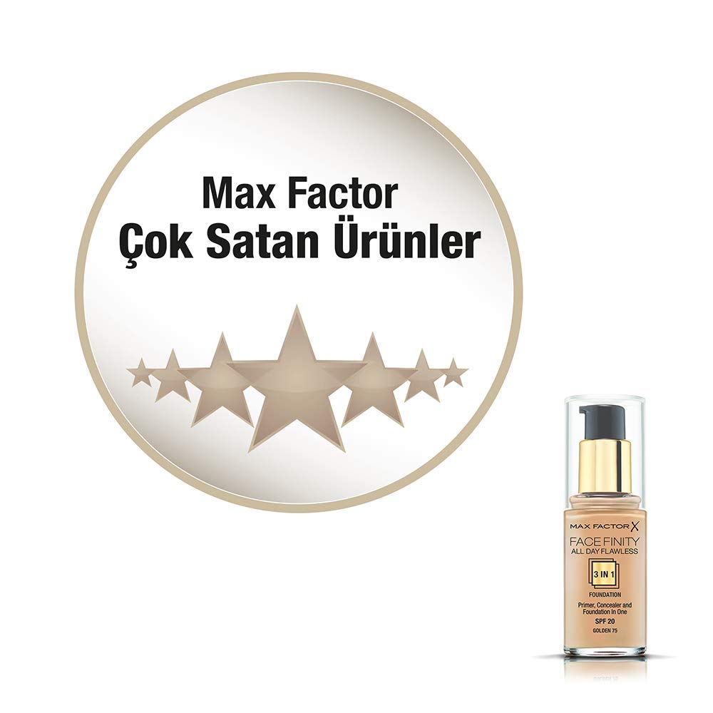 Max Factor Facefinity 3 In Primer Concealer Foundation Spf 20 75# 30 Ml1, Golden, unscented, 1 Fl Oz