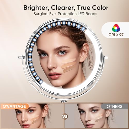Professional 9" Lighted Makeup Mirror Double-Sided Rechargeable Vanity Mirror 1X/10X HD Magnifying, 88 High-CRI 97 LEDs, 3 Color Modes & Dimmable Brightness, Height Adjustable, 4000mAh Dual Power