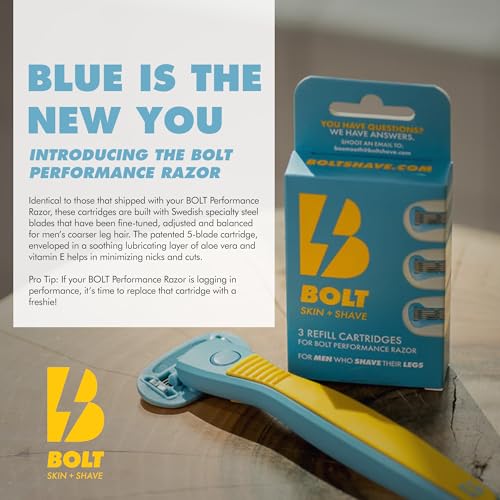 Cartridge Refill Box -5-Blade Replacements for BOLT Razor - Swedish Steel with Aloe Vera and Vitamin E for Coarse Hair -Pack of 3