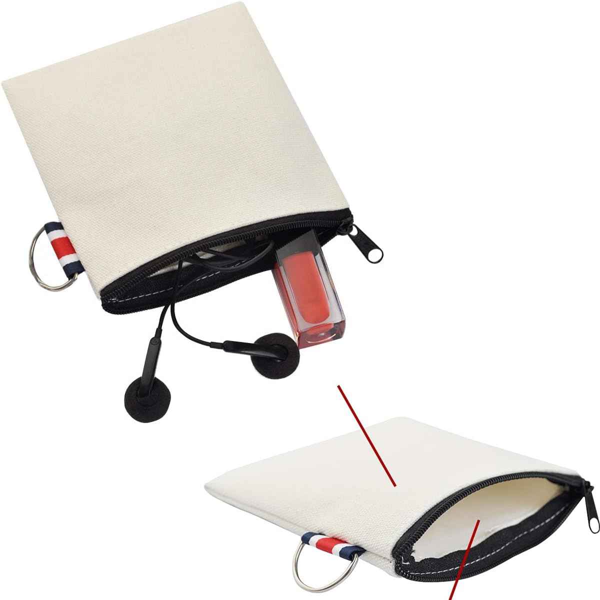 DraCra 3 Pack Small Canvas Zipper Pouch with Hanging Ring Square Pocket Carrying Purse Travel Storage Organizer Case Mini Toiletry Bag for Makeup Lipstick Cosmatic Change Coins Earphone Charger Cable