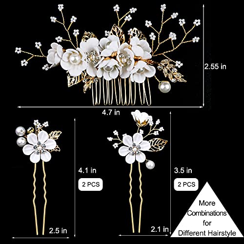 5 PC Bridal Wedding Hair Pins & Comb with Pearls