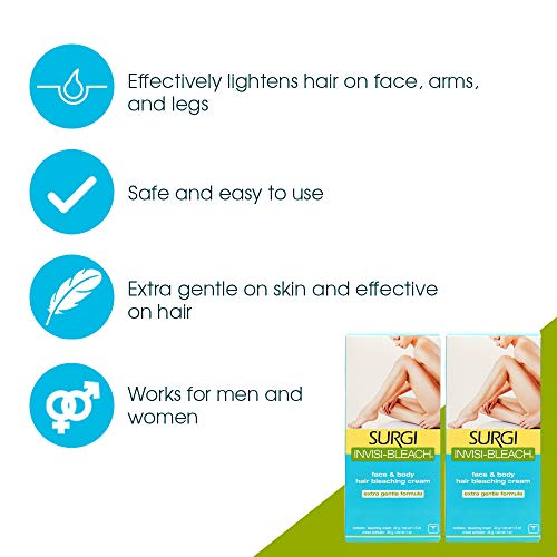Face & Body Hair Bleaching Cream 1.5 oz Pack of 2 - Gentle, Sensitive Skin Safe