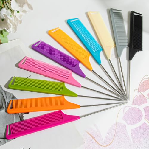 Black 10pcs Rat Tail Combs Set for Hair Styling & Braiding - Metal Fine Tooth