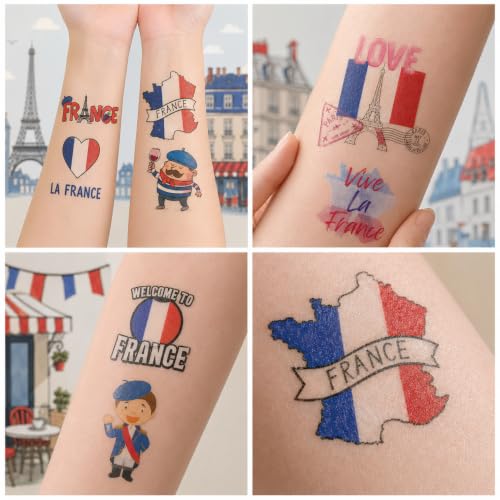 96 Pcs Paris Theme Pre-Cut Temporary Tattoos - Eiffel Tower Party Favors