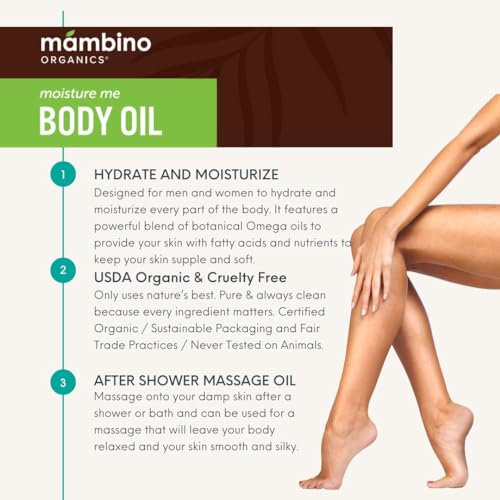Mambino Organics Moisture Me Nourishing Body Oil, Lightweight Skincare & Body Care Oil with Shea Butter, Jojoba & Pomegranate Oils, Fast-Absorbing Moisturizing Body Oil, 4 fl oz