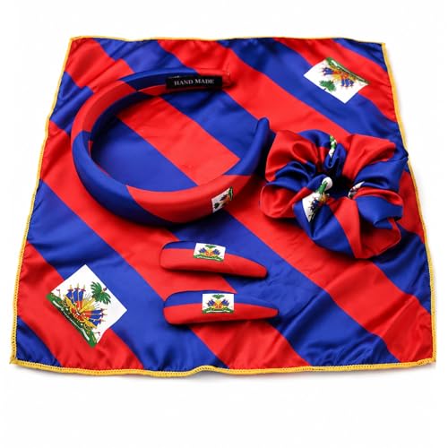 Haiti Flag Hair Ties & Clips 4-Piece Set