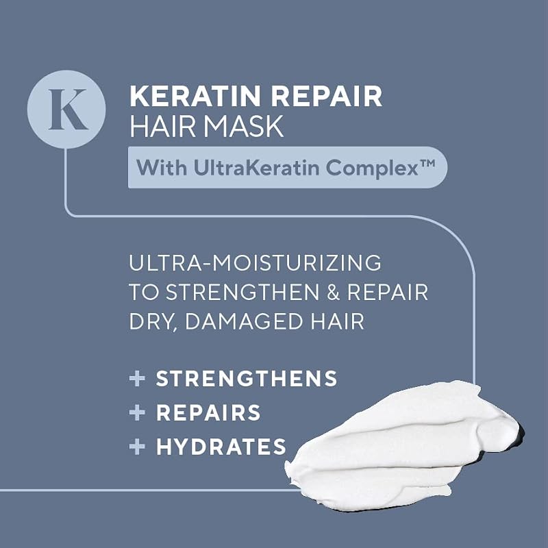 Infusion K Intense Repair Hair Mask with UltraKeratin - Moisturizing & Strengthening, Color Safe, 8 oz