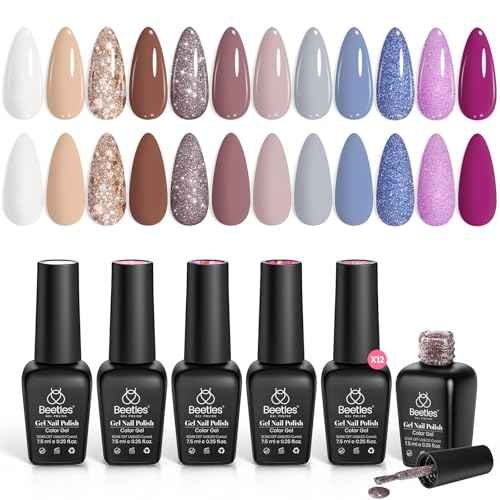 beetles Fall Gel Polish Set, 12 Colors Brown Purple Blue Gel Polish Glitter Neutral Autumn Nails Design Soak off Uv Led Lamp Needed Soft Pulse Nail Art Design Gifts for Women