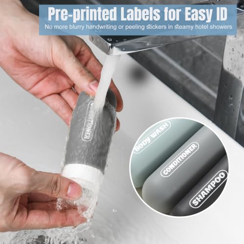 TSA Approved Travel Bottles 3oz | Leak Proof Silicone, Pre-printed Labels, 4 Pack