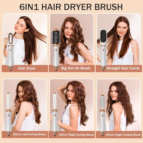 Trylater 6-in-1 White Hair Dryer Brush Set with Detachable Air Styler & Curlers