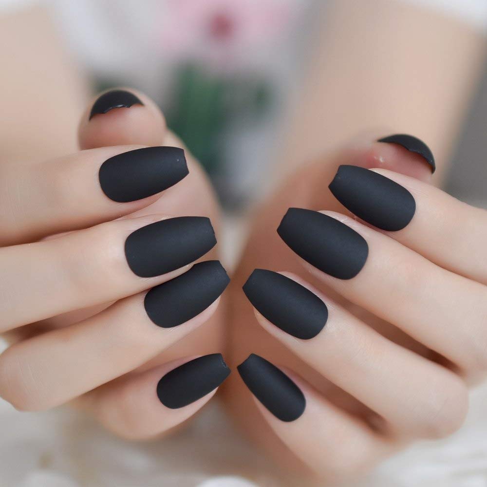 CoolNail Coffin Nail Tips Classic Matte Black Gray Ballerina False Nail Full Nails Flat Top Fake Nails Tips