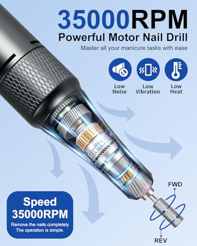 Cordless Nail Drill Kit 35000RPM with LCD Display & 14 Bits