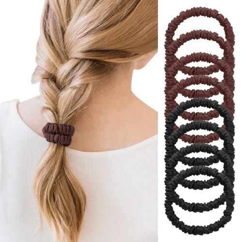 8Pcs Mulberry Silk Scrunchies & Hair Ties - No Crease Skinny Scrunchies Elastic Set for Women All Hair Types, Reduces Breakage