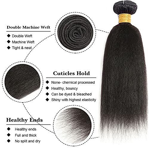 Yaki Straight Human Hair Bundles 20-24 Inch #1B Natural Color
