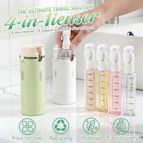 QBVPZDA Green 4-in-1 Travel Dispenser Bottle Set for Toiletries, Leakproof & Refillable