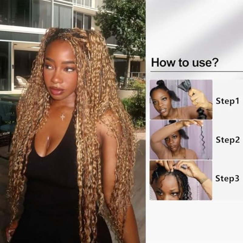 27" Blonde Boho Human Hair for Braiding - 120g Deep Wave