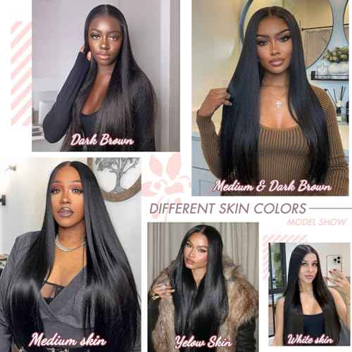 32 Inch Straight Wigs Human Hair 13x6 Lace Front Wigs Human Hair Pre Plucked 200 Density HD Transparent Straight Lace Frontal Wigs for Women Glueless Wigs Human Hair Natural Color