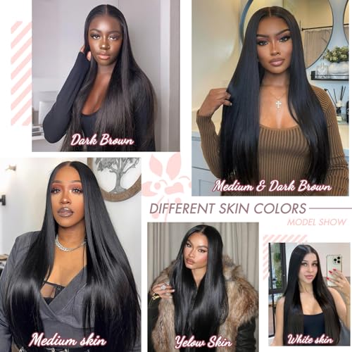 Vorynix 32 Inch Natural Black Human Hair Lace Front Wig 13x6 HD Transparent, Pre-Plucked, 200% Density, Glueless, Straight Style