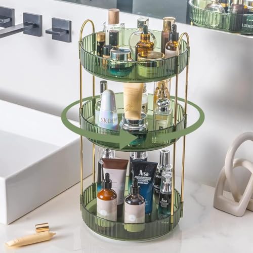360° Rotating Makeup Organizer - 3 Tier Cosmetic Storage for Vanity