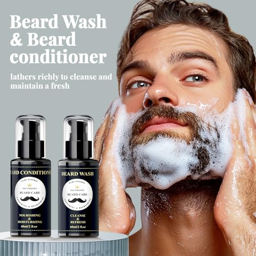 Beard Growth Kit - 7 Pc Kit, Includes Wash, Oil, Conditioner, Balm, Comb, Gift Box Set for Men