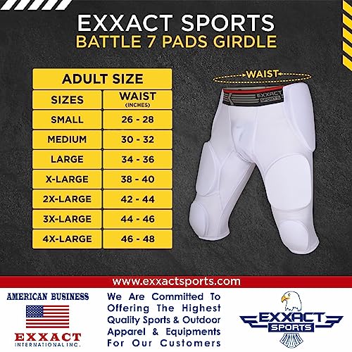 Exxact Sports Battle 7-Pad Football Girdle for Men & Boys - Finest Padded Compression Shorts, Mens Girdle Football with Cup Pocket, Adult & Youth Football Girdle (White, YXL)