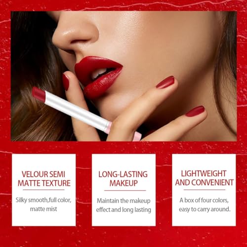 4-Color Matte Velvet Lipstick Set - Long-Lasting Waterproof