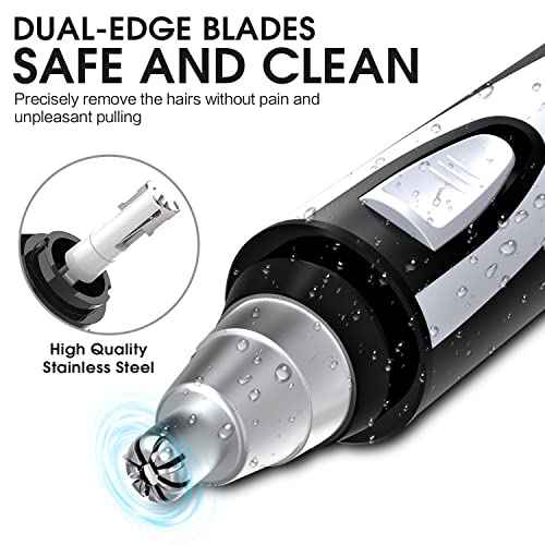 Ear and Nose Hair Trimmer Clipper - 2025 Professional Painless Eyebrow & Facial Hair Trimmer for Men Women, Battery-Operated Trimmer with IPX7 Waterproof, Dual Edge Blades for Easy Cleansing Black