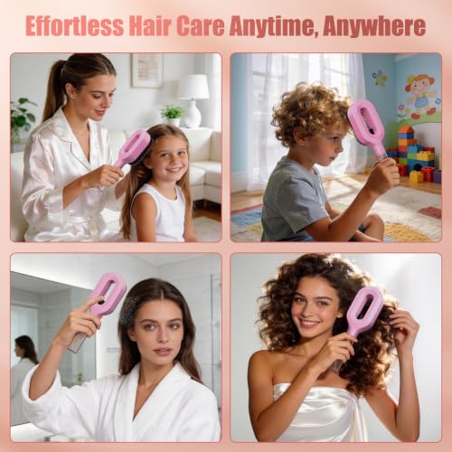 Pink 2-in-1 Portable Misting Hair Brush for All Hair Types - Anti-Frizz Detangler