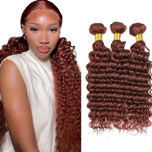 Copper Red Deep Wave Human Hair Bundles 26 28 30 Inch