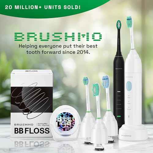Brushmo e-Series Total Clean Replacement Toothbrush Heads, Compatible with Philips Sonicare Screw-on Electric Toothbrush Handles, 6 Standard Heads, Medium Firm Dupont Bristles, BM726-bw, White