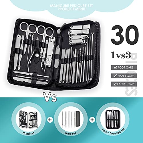 30-Piece Stainless Steel Manicure Set with Travel Case
