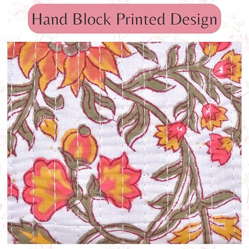 Quilted Floral Block Print Makeup Bag Set of 3 ? Cotton Travel Toiletry and Makeup Organizer, Cosmetic Pouch, Toiletry Bag for Women, Cute Boho Coquette Make Up Bags for Women (Small, Medium, Large)