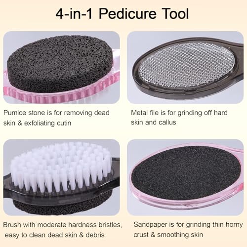 4-in-1 Foot Scrubber and Callus Remover – Pumice Stone, Brush & Rasp