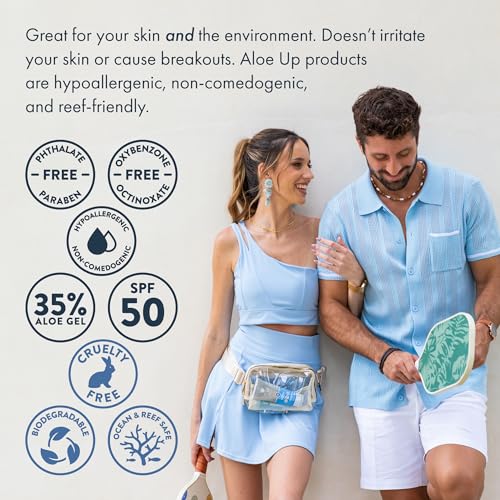 Aloe Up Sport Sunscreen Lotion SPF 50 and Aloe Ice Sunburn Relief Jelly - Bundle with Sun Screen Protector for Face and Body and After Sun Gel - With Pure Aloe Vera Gel - Reef Friendly - 2 Items