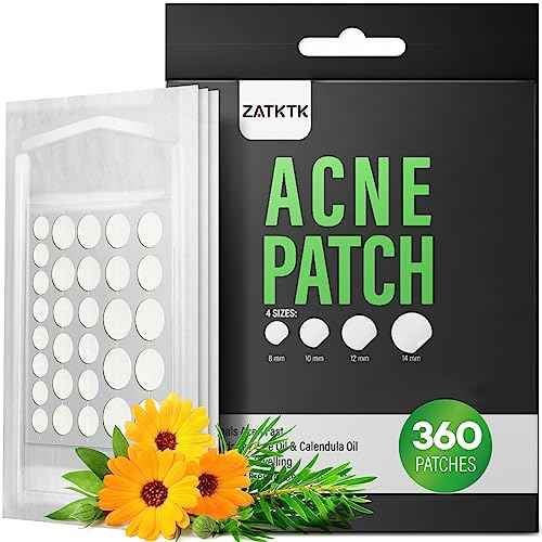 Pimple Patch (360 Counts 4 Sizes), Hydrocolliod Acne Patch for Face, Invisible Zit Patch with Tea Tree Oil & Calendula Oil, Blemish Patch