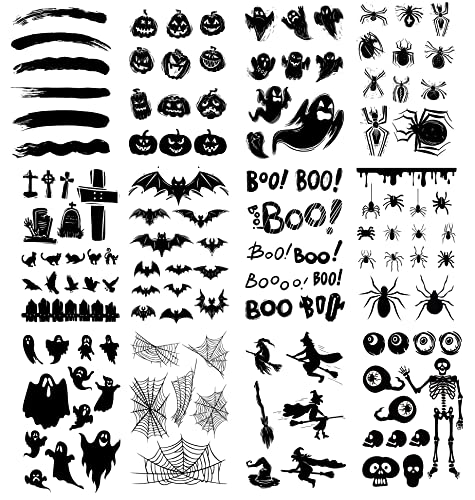 Kotbs Halloween Temporary Tattoos - 12 Sheets Spider Bat Pumpkin