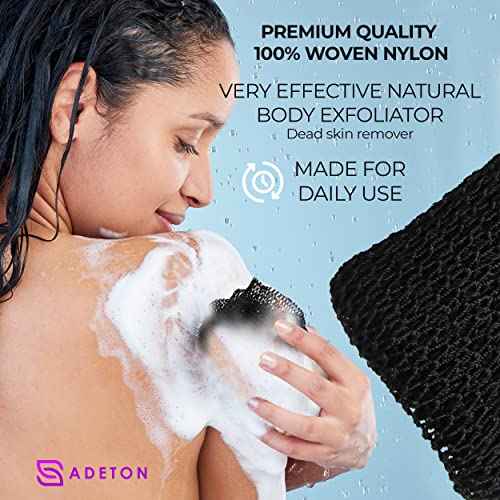 African Net Sponge Authentic with Knots, Exfoliating Bath Cloth, Real African Wash Net, Black Owned Sapo Afro Body Scrubber, Shower Essential Body Exfoliator, Large Deluxe Version (Black Large)
