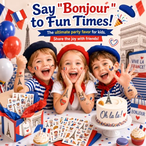 96 French Temporary Tattoos - Eiffel Tower & Paris Designs